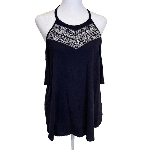 Lane Bryant Woman's Top with Drop Sleeves Size 14/16 Navy Blue Boho Bohemiem - Picture 2 of 9